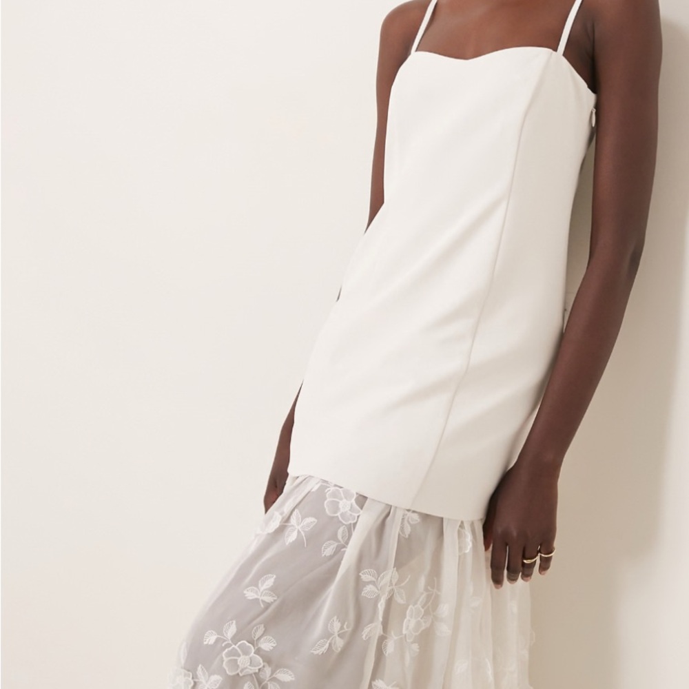 Abercrombie & Fitch bridal sheer skirt applique lace maxi dress in off white